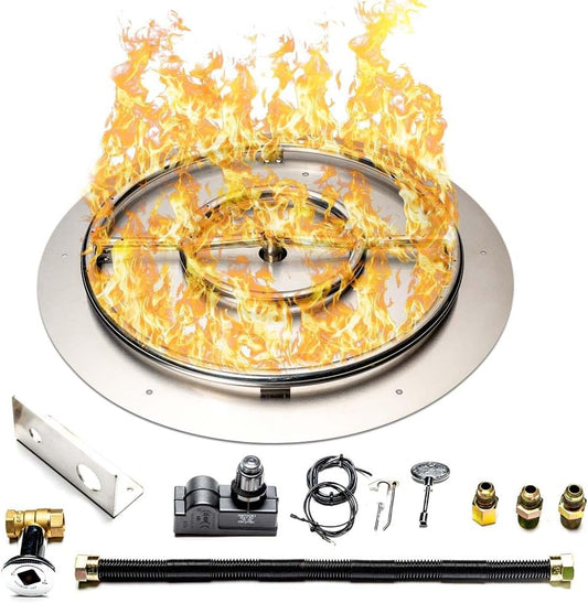 Stainless Steel Fire Pit Burner Pan & Ring Standard Kit with Spark Ignition for Natural Gas, 22-Inch Pan, 18-Inch Ring, 150,000 BTU Max