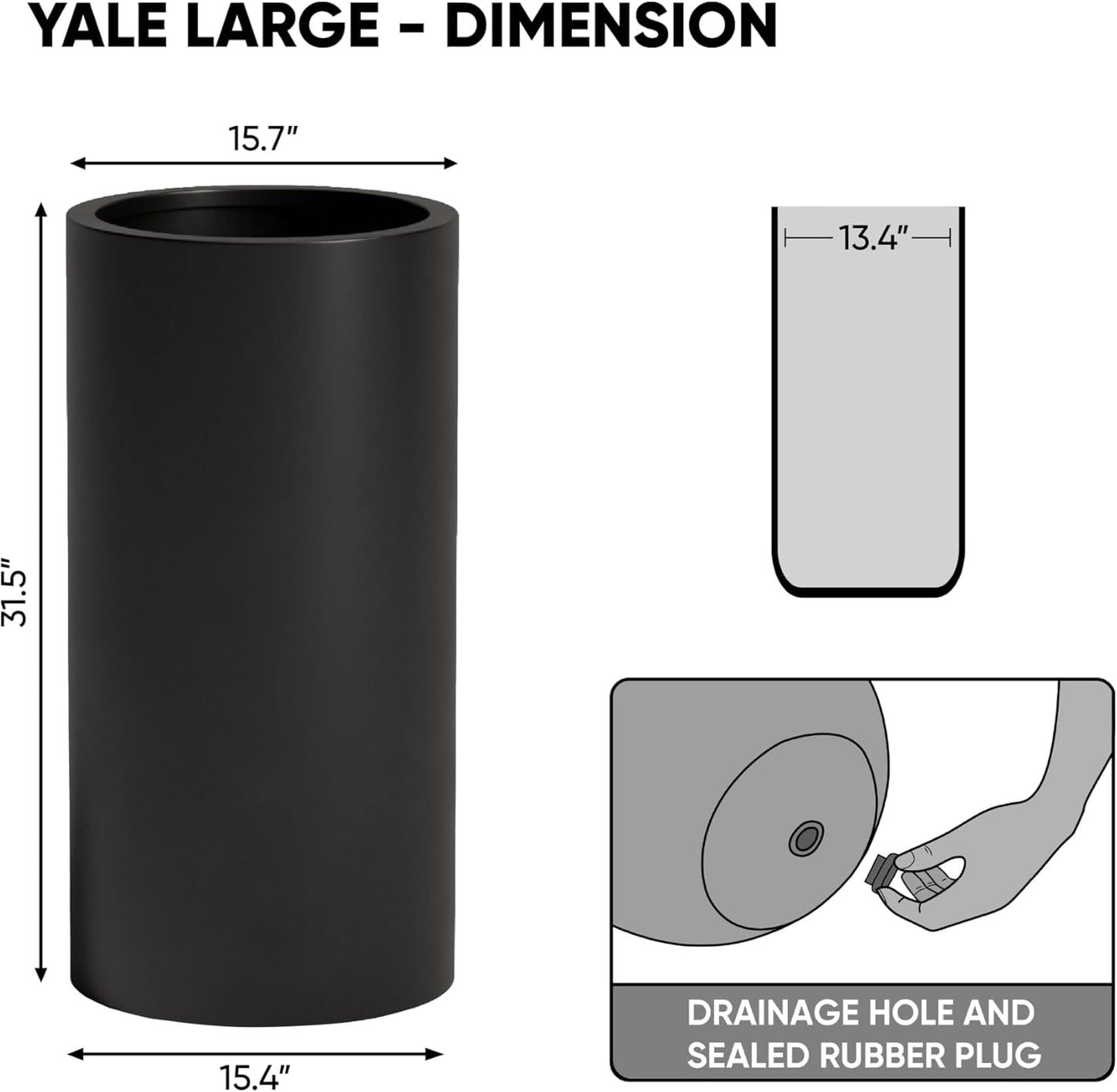 DTY Signature Mount Oxford Tall Outdoor Planter - Large Black 31.5 Inch Height Modern Tall Planter Pot for Indoor & Outdoor Spaces - Stylish Planter for Contemporary Homes and Gardens