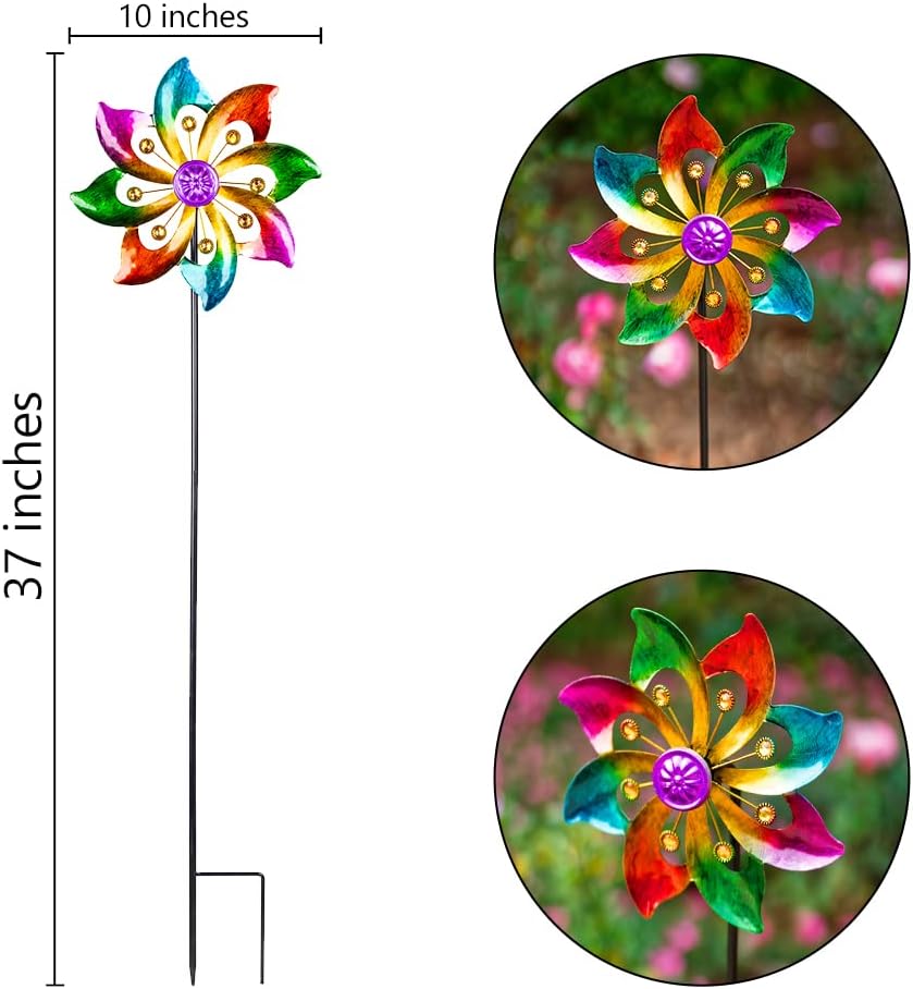 DREAMYSOUL 2 Packs Outdoor Metal Wind Spinner, Colorful Pinwheels for Yard and Garden, Kinetic Rainbow Spinner Wind Sculpture Garden Decor