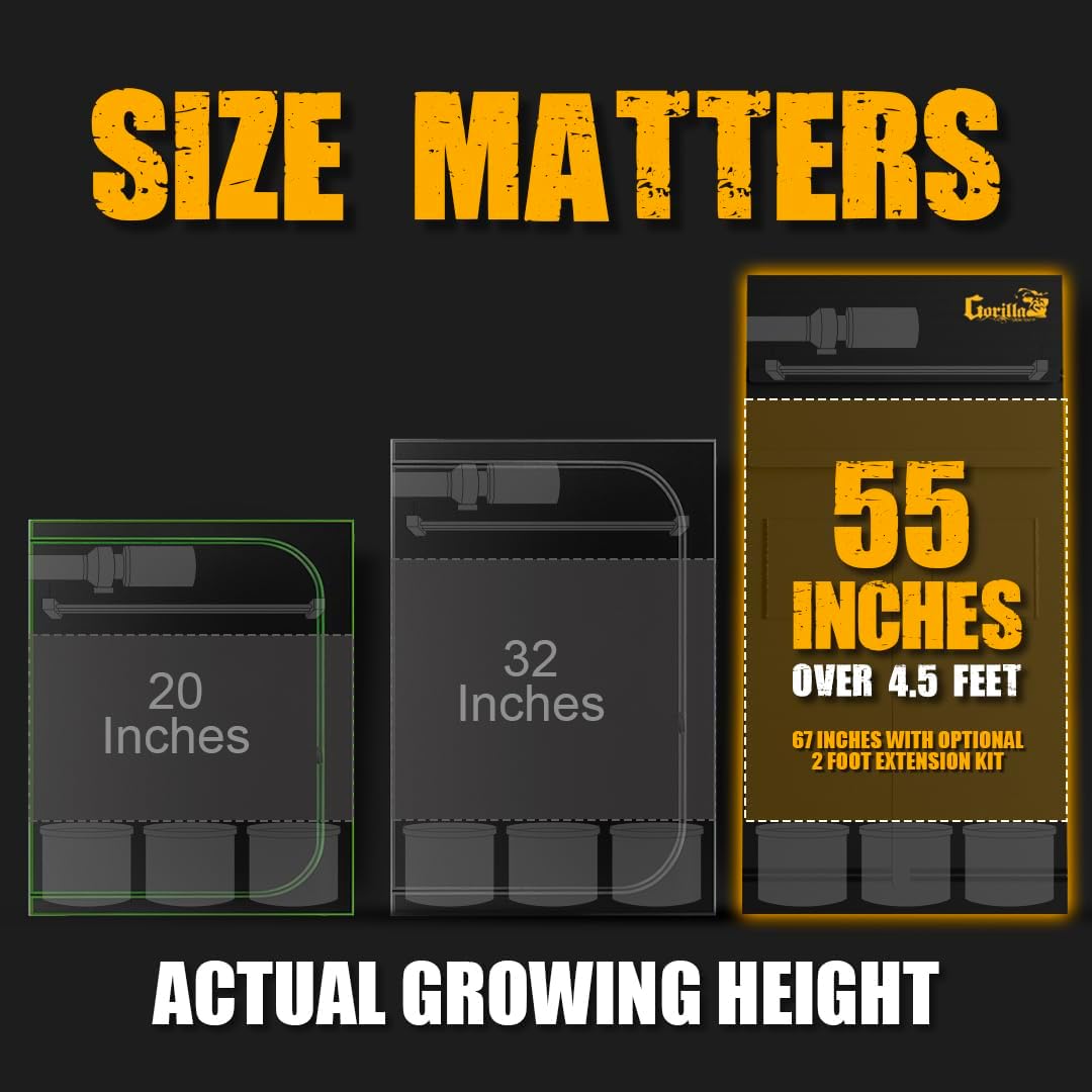 Gorilla Grow Tent Pro 2 x 2.5 x 5'11 to 6'11 w/Included Extension Kit - Tallest Premium Indoor Grow Tent, Thickest & Most Durable Gorilla Canvas, Strongest w/ 300lb Hang Capacity, Hydroponic Grow Box
