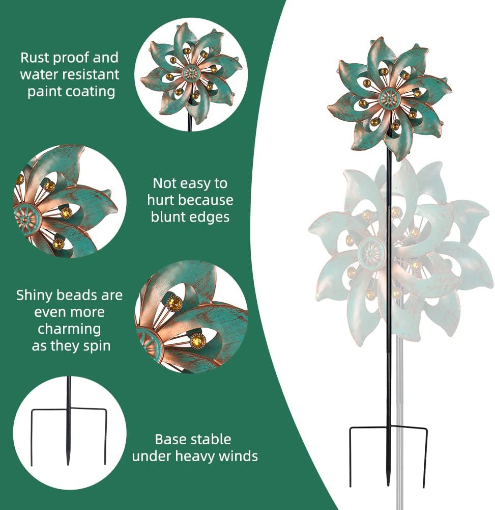 DREAMYSOUL Outdoor Wind Spinner 37 Inch, Metal Garden Wind Sculpture Bronze Wind Spinners for Patio Yard Lawn Decor