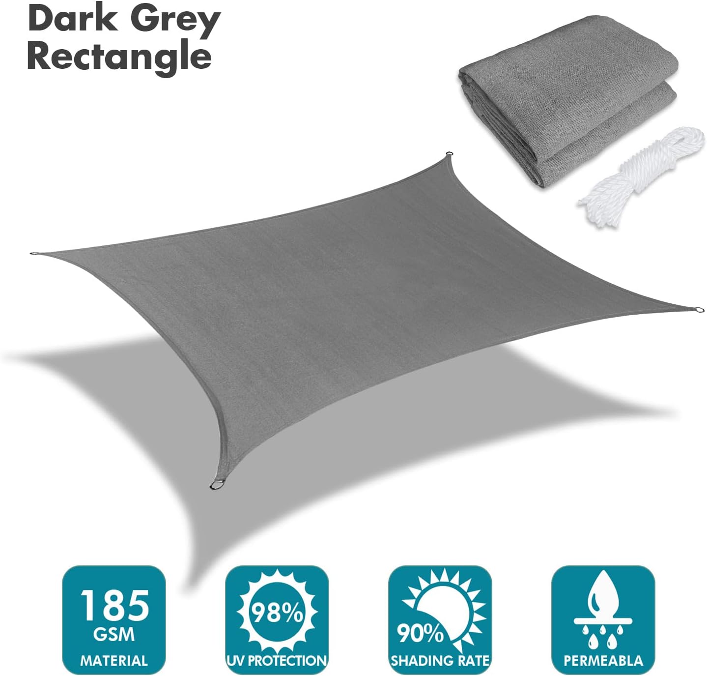 KANAGAWA 10'X18' Dark Gray Custom Size Sun Shade Sail Rectangle UV Block Canopy Cover for Patio Backyard Lawn Garden Outdoor (Customized Available)