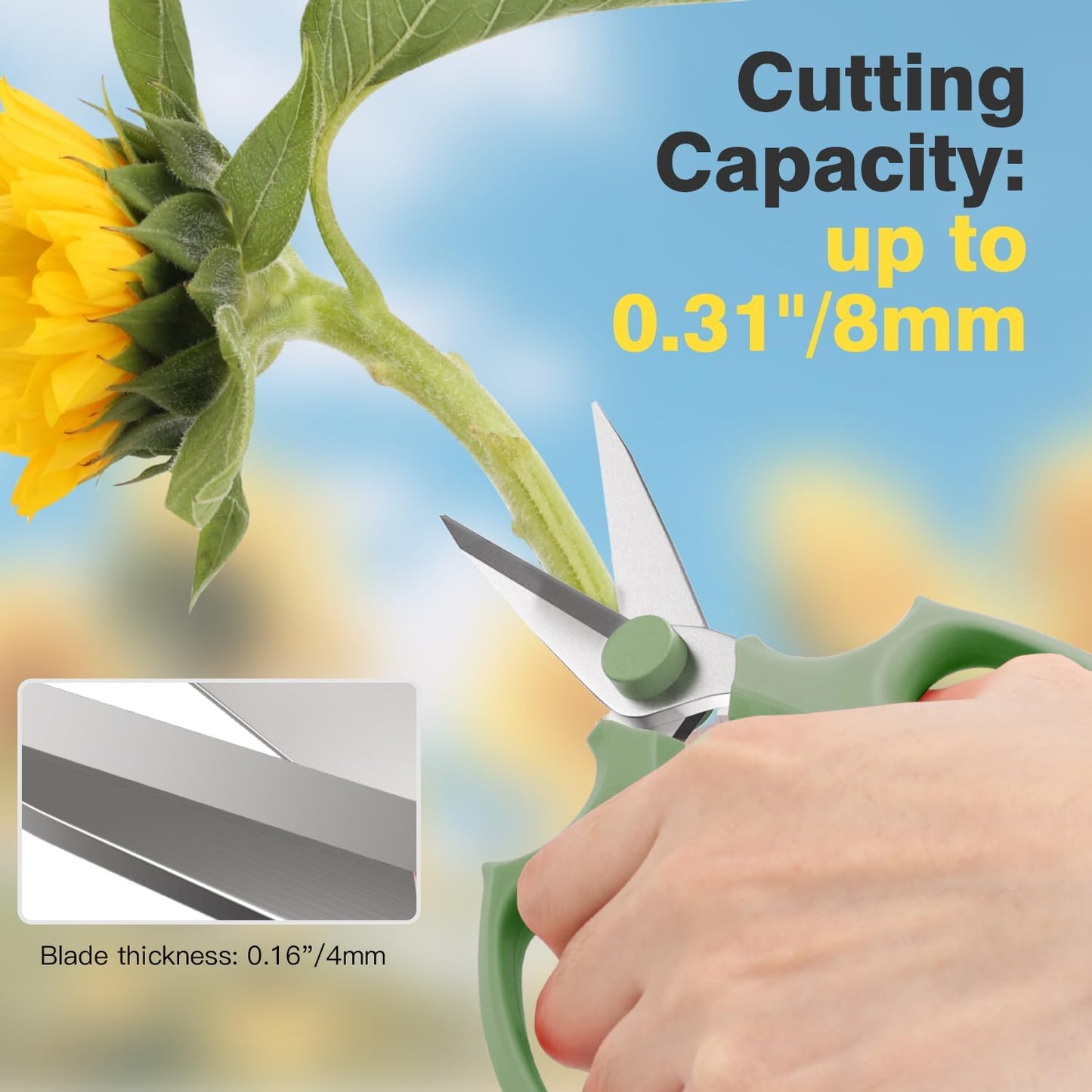 Flower Scissors, Strong Floral Shears, Premium Steel Pointed Garden Pruning Shears Floral Fruits Leaf Scissors Hand Pruner Snip Trimming Tool for Gardening Flower Arrangement,Avocado Green