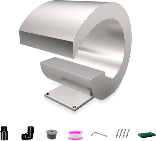 Pool Waterfall Fountain Stainless Steel Fountain 15.16'' x 15.16'' x 11.42'' Silver Pool Fountains for Ground Pools Garden Outdoor Waterfalls Sheer Descent Pond Water Feature