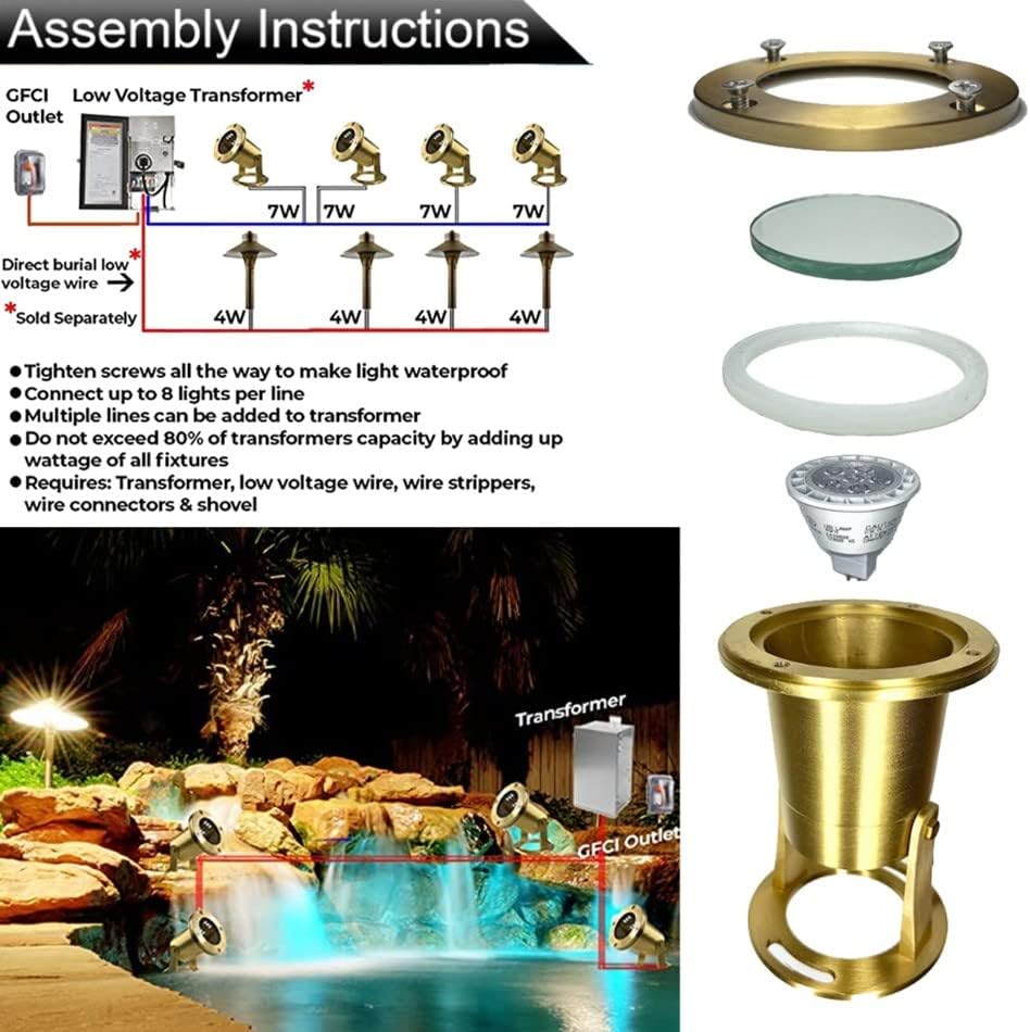 Waterproof Underwater Light 113 (2 Pack) Solid Brass 7W MR16 LED Bulb Pond Submersible Waterfall Pool Fountain Light for Beautiful Bright Long Lasting Home Garden Patio Pool