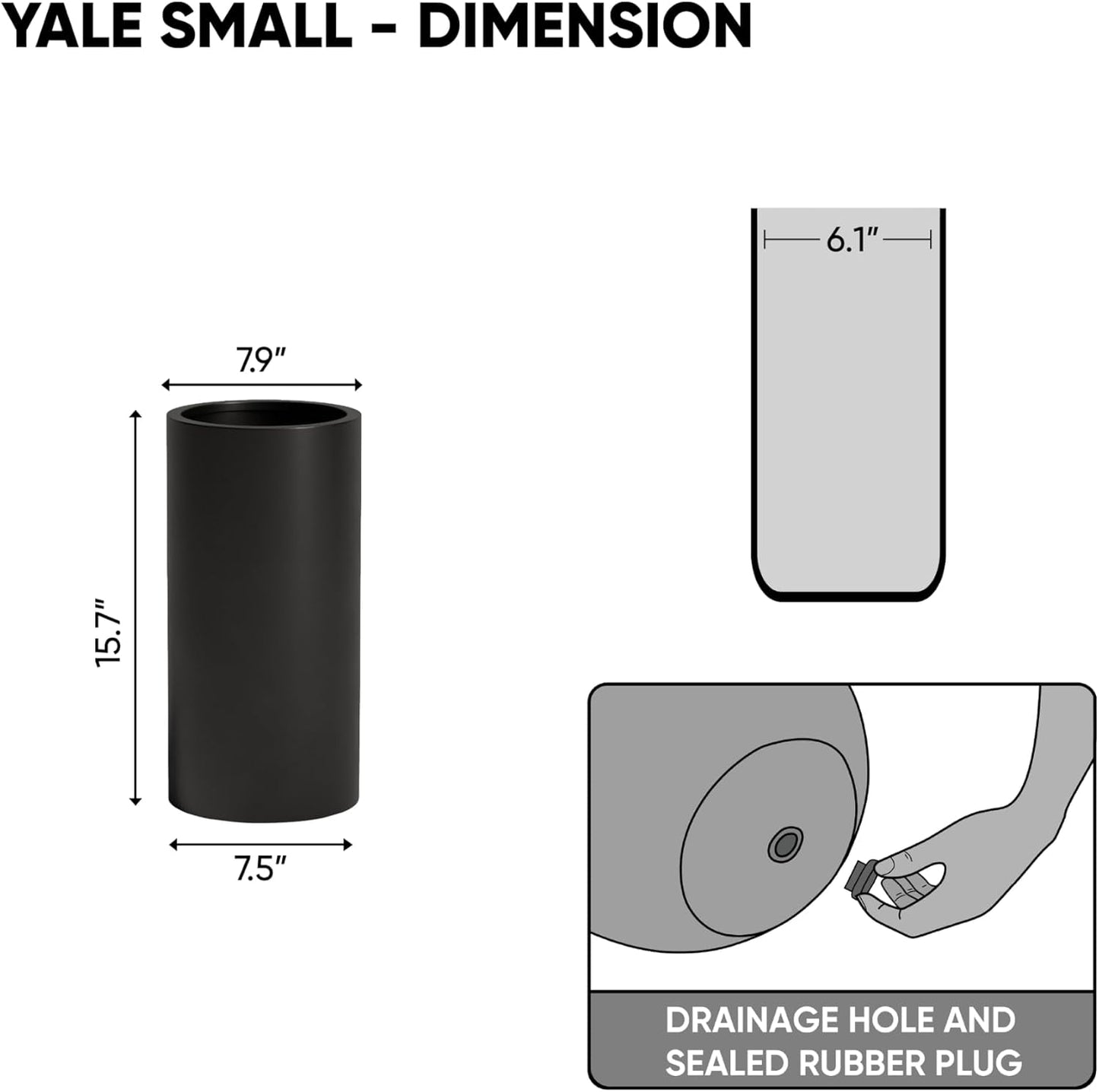 DTY Signature Mount Oxford Tall Outdoor Planter - Small Black 15.7 Inch Height Modern Tall Planter Pot for Indoor & Outdoor Spaces - Stylish Planter for Contemporary Homes and Gardens