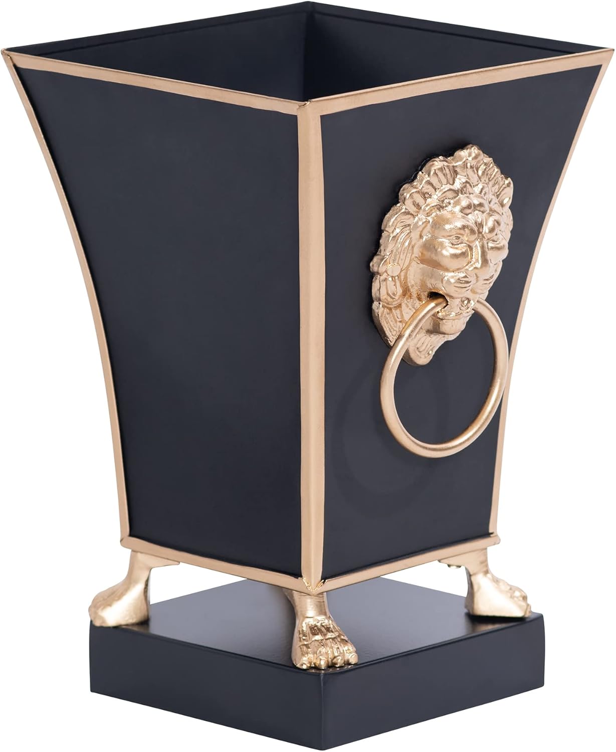 Jaye's Studio Regency Line, Paws & Claws, Decorative Square Cachepot & Planter, Gold Trim & Finish, Hand-Painted, Handcrafted Metal, Luxury Indoor Planter, Size 5x5x9, (Black)