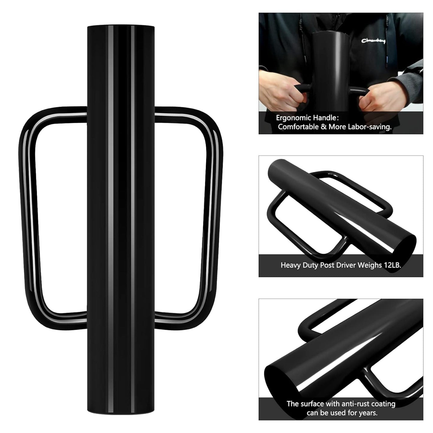 Gtongoko 12LB T Post Driver with Handles Heavy Duty Fence Post Driver Post Pounder for T-Posts，U Channel，Metal Post and Sign Post Pole Driver Tool,17 Inch Black