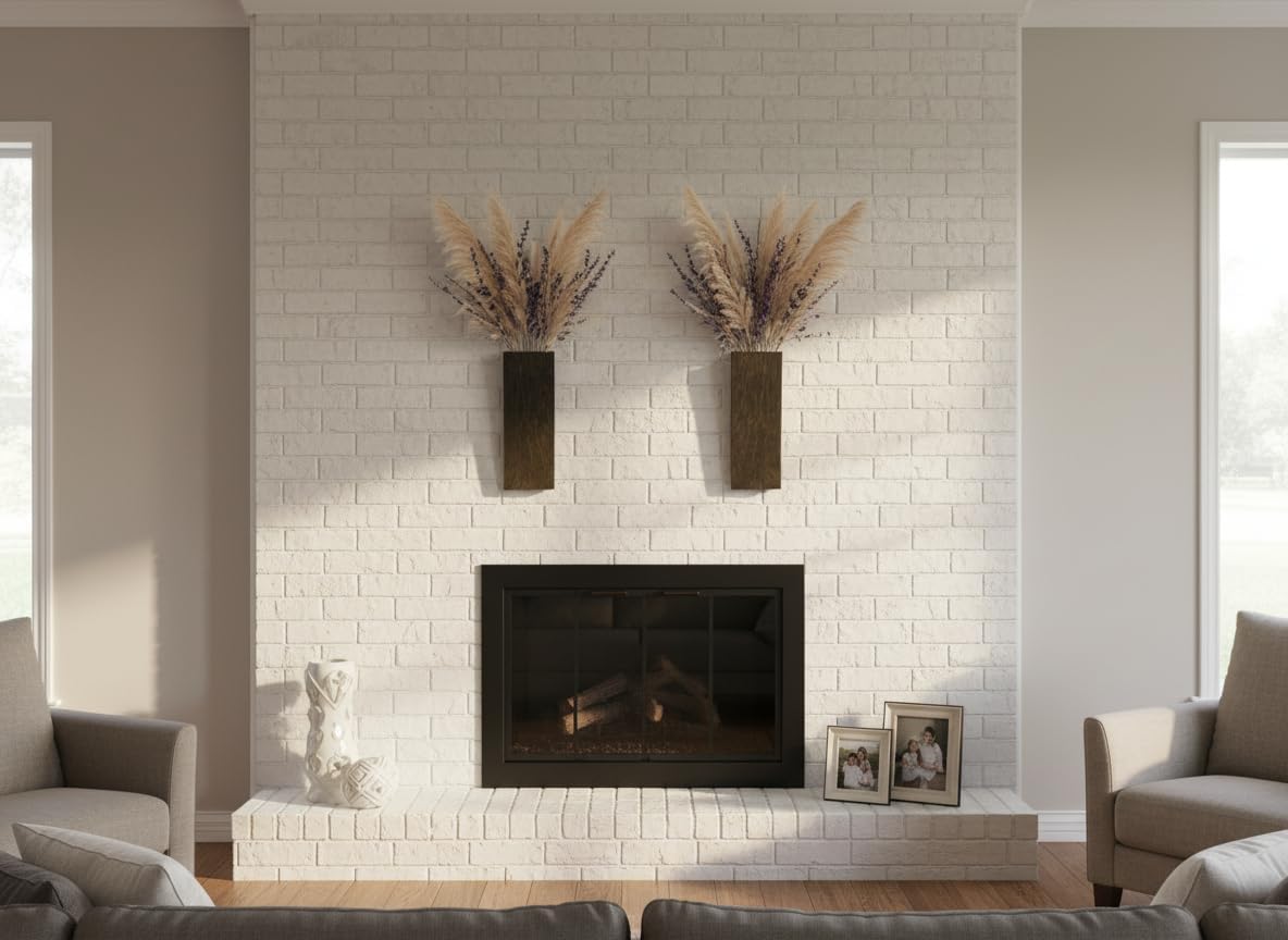 2 Pieces Wooden Wall Hanging Plant Pots Vase Contains Artificial Green Plants for Indoor Fake Plants Greenery Flowers, Modern Planters for Bathroom, Living Room, Kitchen Decor, (Brown)