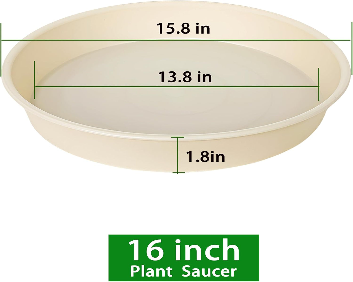 4 Pack of 16 inch Plant Saucer (13.5" Base), Heavy Duty Plant Tray for Pots, Flower Water Trays for Indoors, Bird Bath Bowls, Plant Drip Saucers for Planter 14"/15"/16" (Beige)