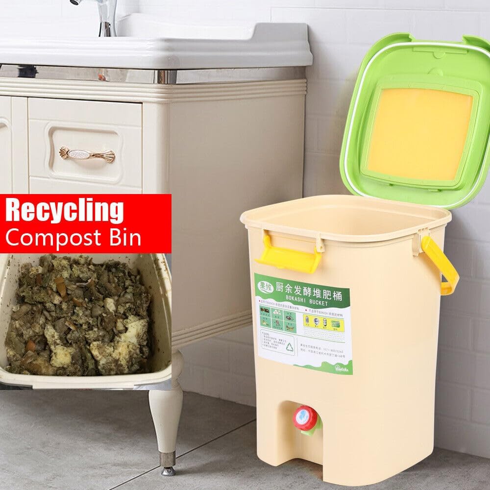 21L Recycle Composter Aerated Compost Bin for Kitchen 5 Gallon Bokashi Bucket Kitchen Food Waste 28.5x28.5x42cm/11.22x11.22x16.53inch