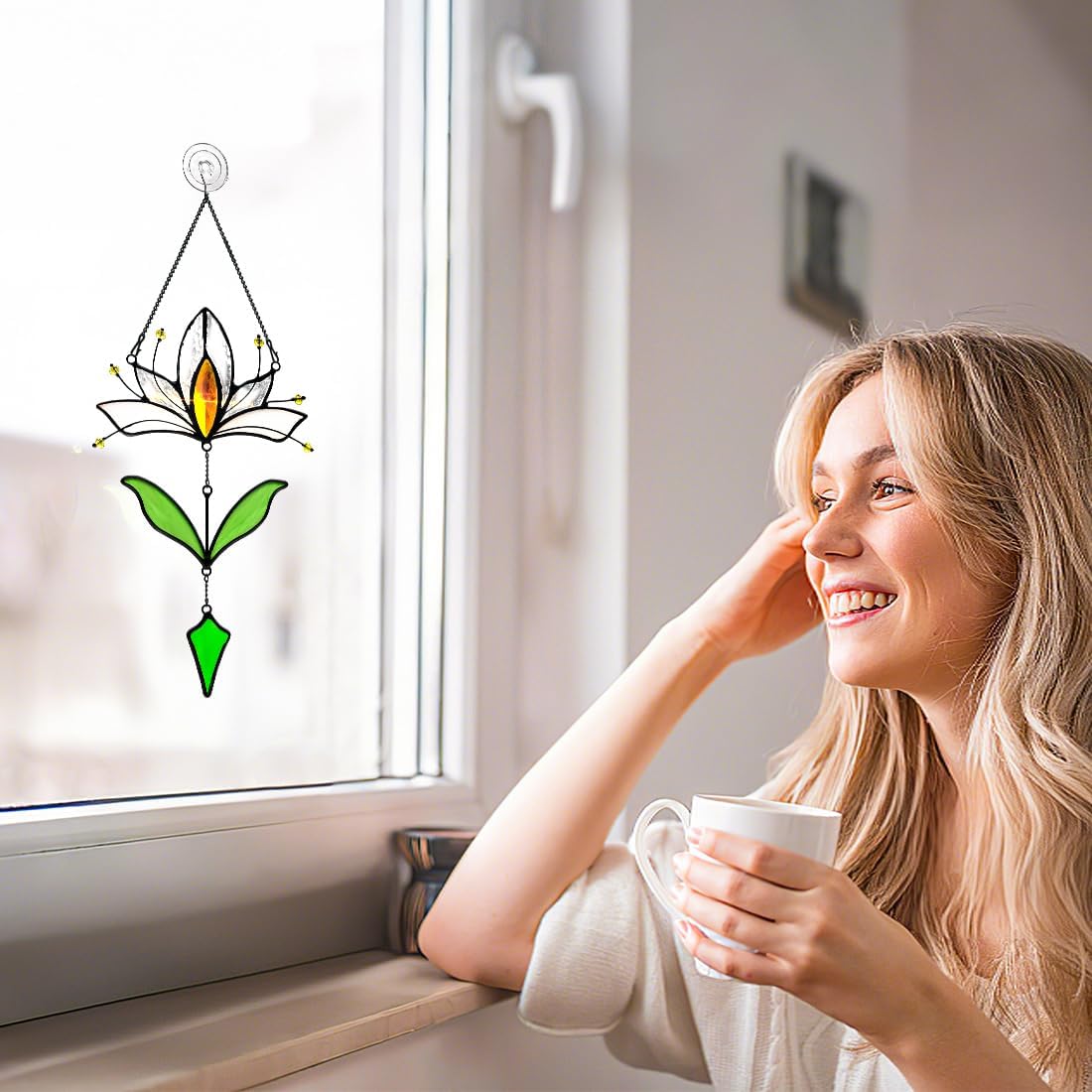 Lotus Flower Gifts Stained Glass Suncatcher for Window Hanging,Fake Flowers Decor Sun Catchers Indoor Window,Best Flower Gifts for Women, for Mom Grandma