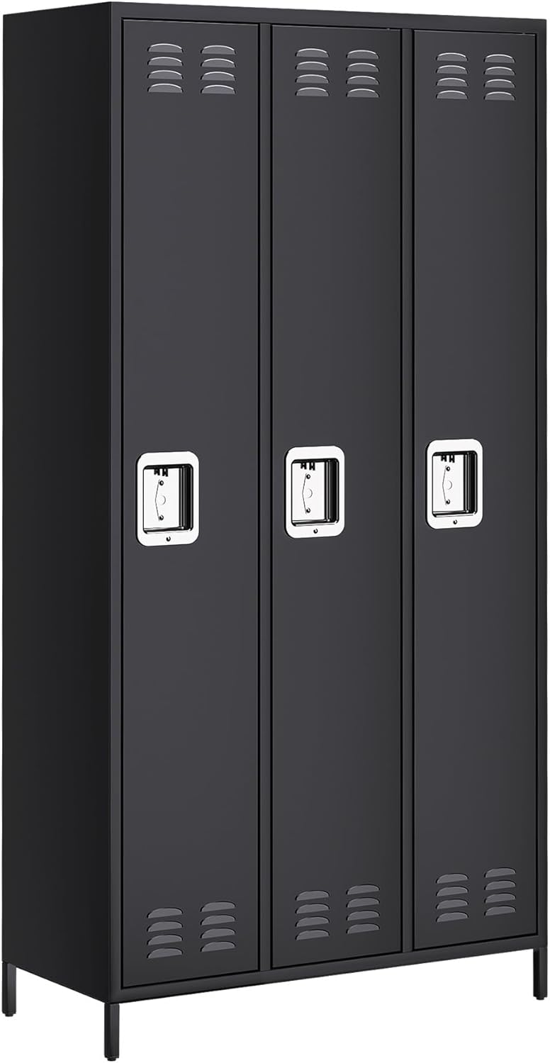3-Door Metal Locker with Lock, 71”H Metal lockers for Employees, Multi-Use Storage Locker for Employees, School, Office, Gym, Home, Garage, Industrial - Assembly Required