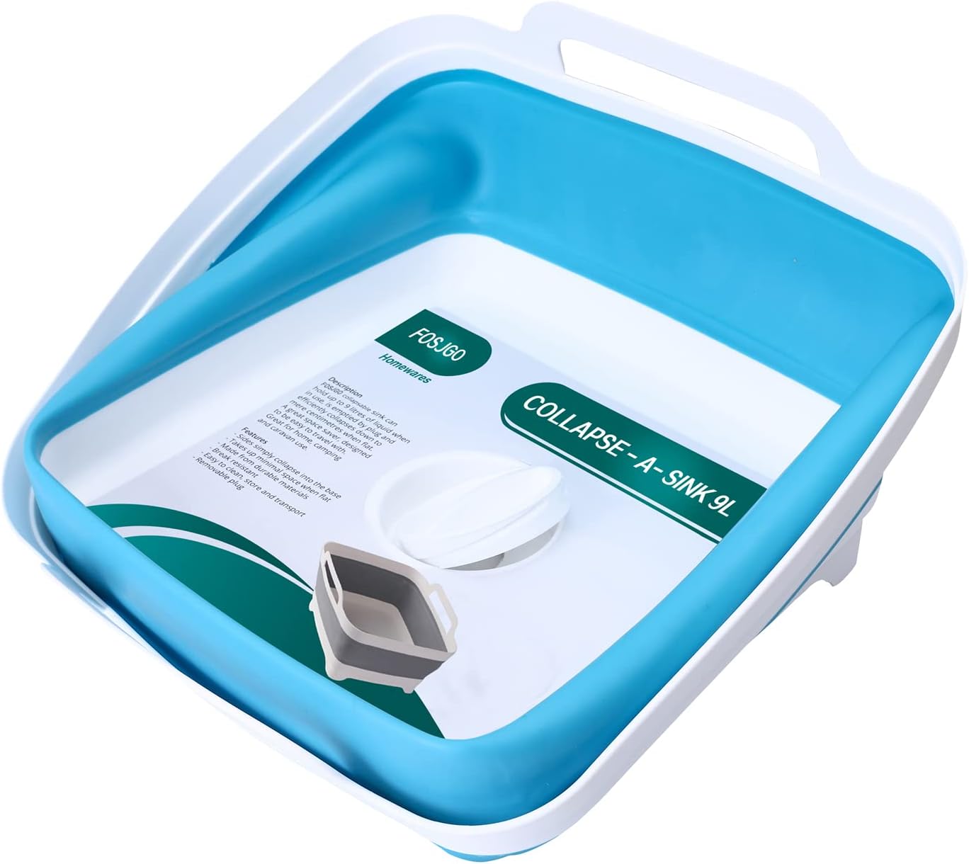 Dish Basin Collapsible with Drain Plug Carry Handles for 9 L Capacity, Collapsible Sink Tub, Dish Wash Basin, Portable Dish Tub, Foldable Dishpan for Camping Dish Washing Tub and RV Sink