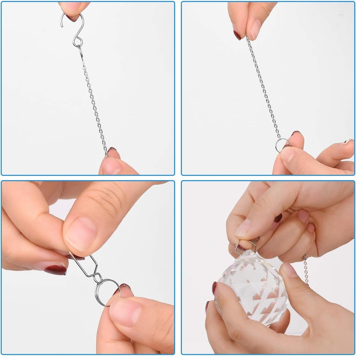 MerryNine 20pcs Sun Shine Catcher Chains for Pendant Prisms, 18.11 inch Prismatic Ball Suspension Chain with Hook for Crystal Prism Decoration DIY Crystal Decoration