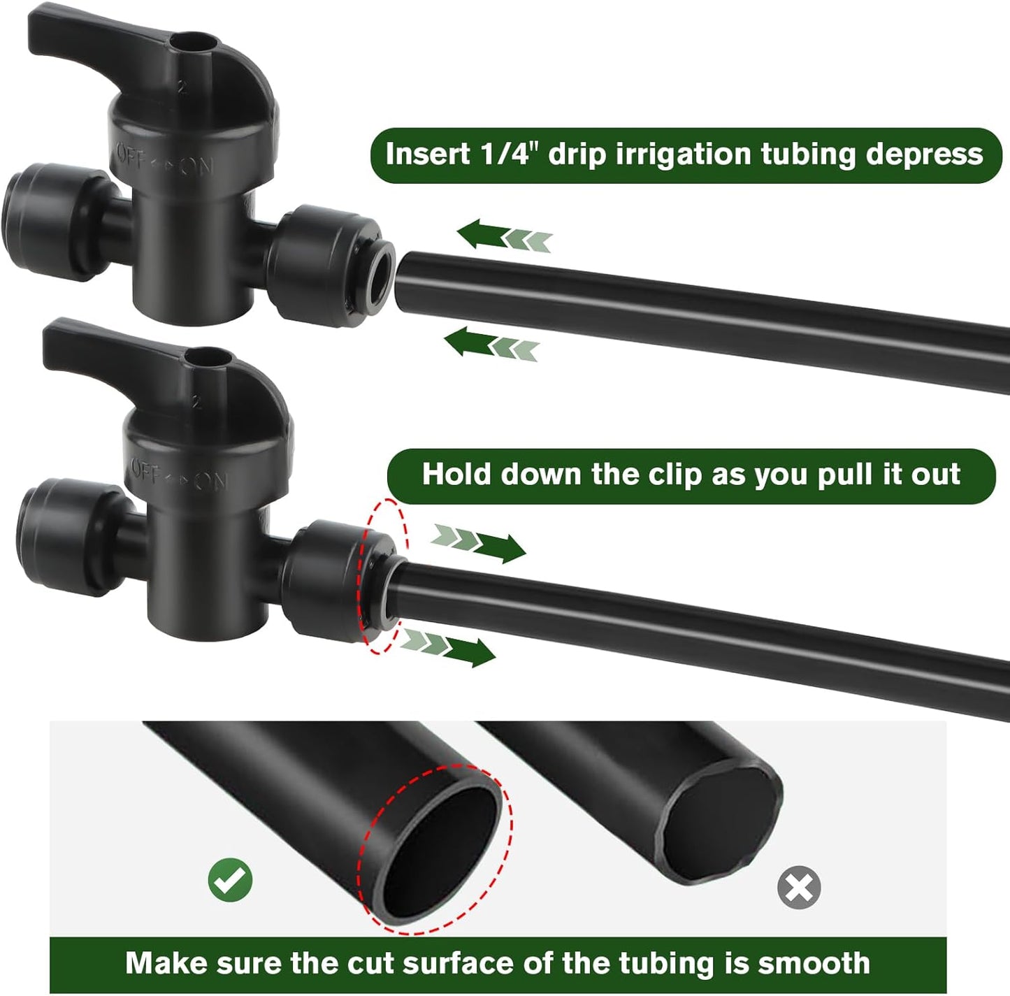 Kalolary 10PCS Quick Connect 1/4" Drip Irrigation Valve, Drip Irrigation Tee Connector for 1/4" Irrigation Tubing 3 Hoses Shut Off Coupling Valve Leak Free Connector Locking Fitting for Water System