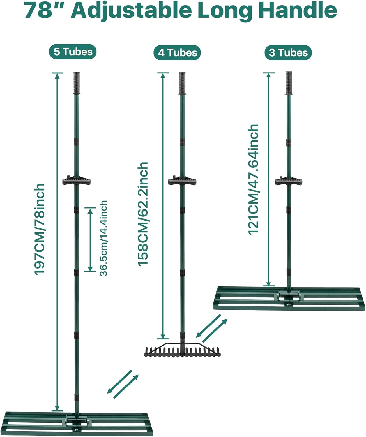 Lawn Leveling Rake 33x10'', Yard Leveling Rake with 78'' Back-Saving Adjustable Handle, Stainless Steel Lawn Leveler Tool with 17'' Tines Head for Garden, Backyard, Farm, Golf Course