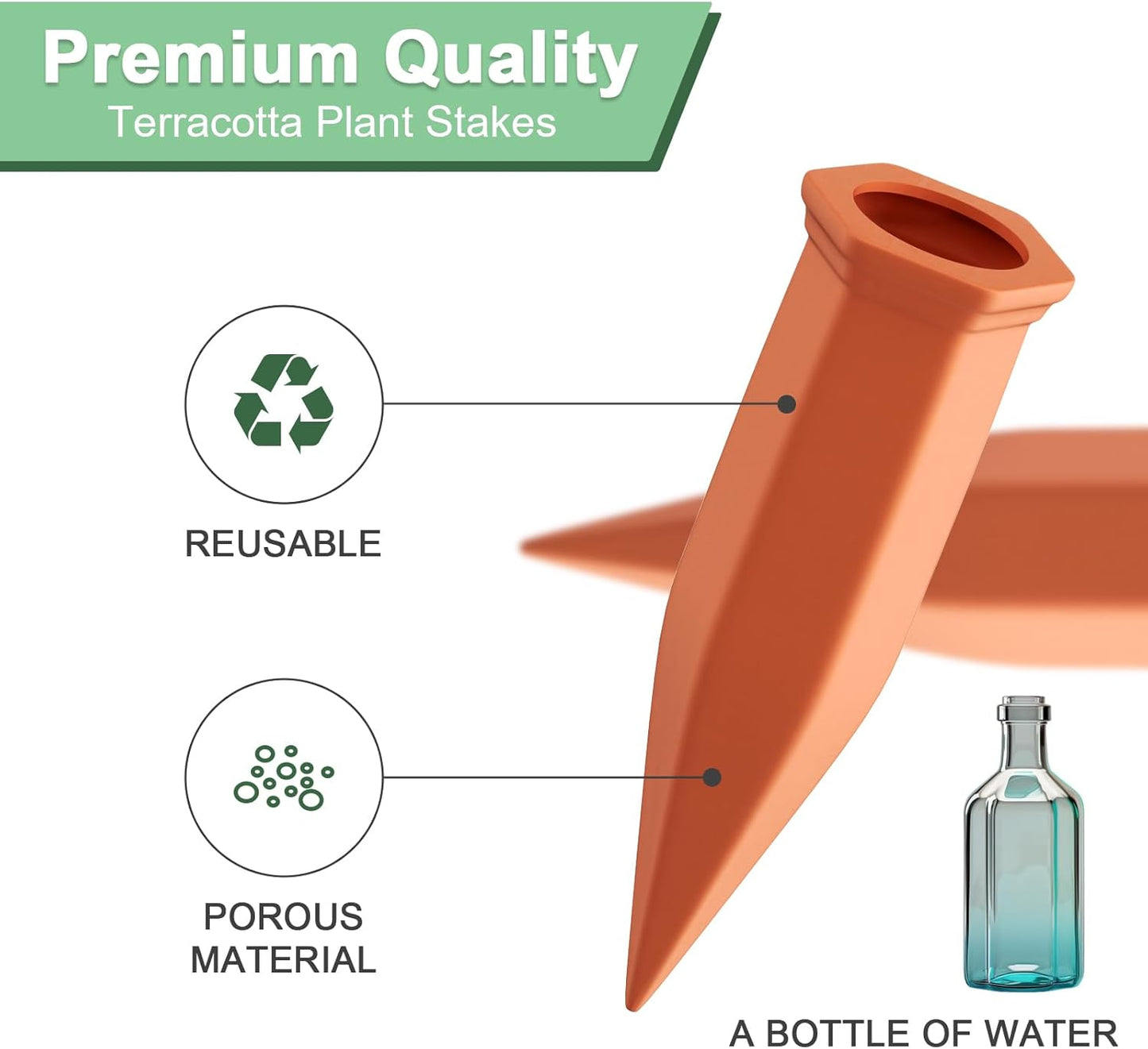 Terracotta Plant Watering Stakes, Self-Watering System for Indoor and Outdoor Plants, 20-Pack