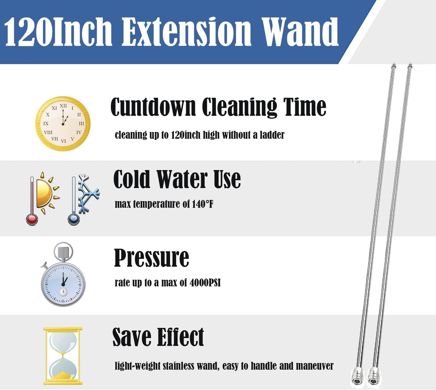 Selkie Pressure Washer Extension Wand, 120" Power Washer Extension Wand with 3pcs Curved Rod Lance& 7 Spray Nozzle Tips,Gutter Cleaner Attachment, 1/4” Quick Connect Fitting, 4000 PSI(120 Inch)