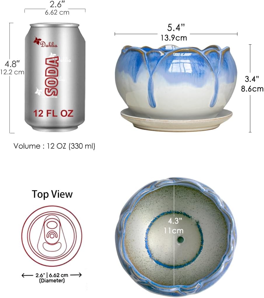 Dahlia 5.5'' Inch Rustic Drip Glazed Ceramic Planter/Succulent Pot/Plant Pot w. Saucer/Tray, White