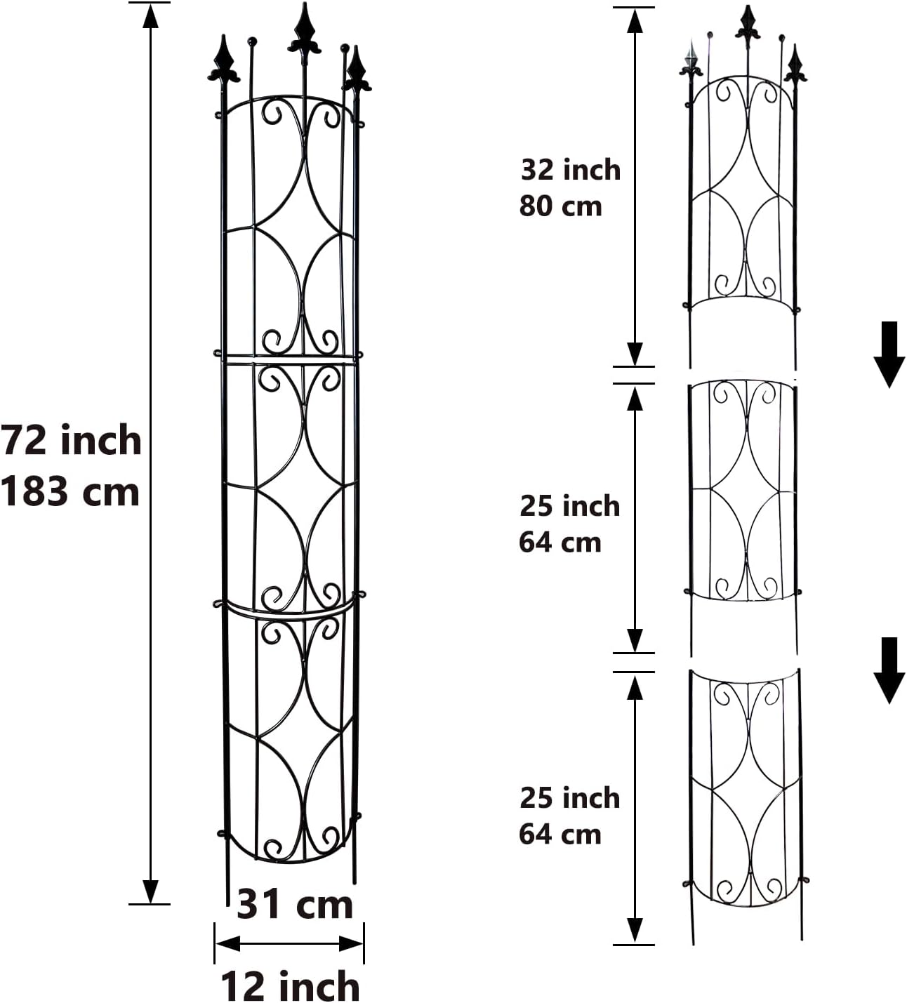 Garden Trellis 2 Pack 72'' H x 12'' W Metal Plant Trellis Indoor/Outdoor Metal Garden Trellis Plant Trellis for Potted Plants Climbing Houseplants Flowers
