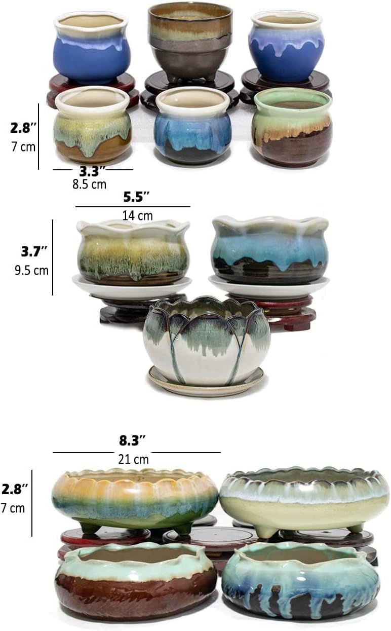 Dahlia 8.3'' Inch Large/Shallow/Wide Drip Glazed Ceramic Planter/Succulent Pot/Plant Pot, Blue