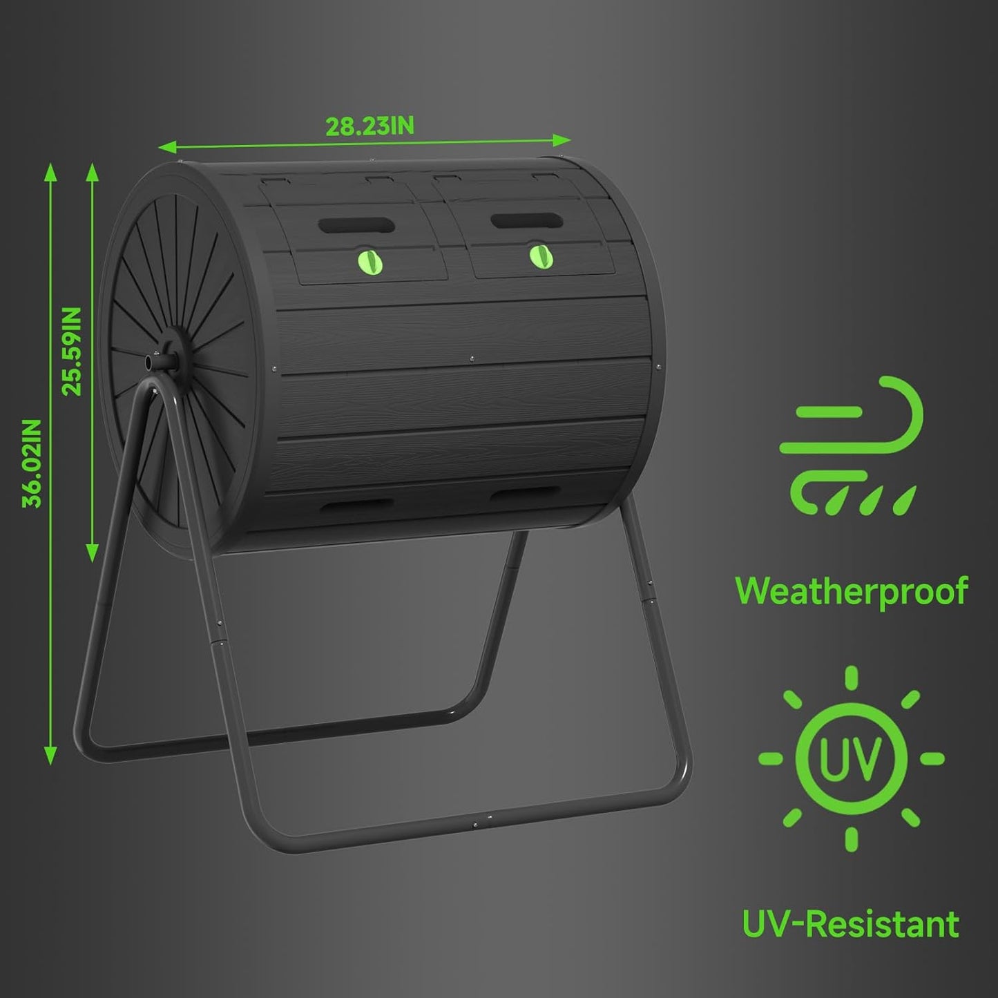 DRATO Compost Bin Outdoor 37.5 Gallon All-Season Dual Chamber Tumbling for Garden, Kitchen, Yard, Outdoor (Black)