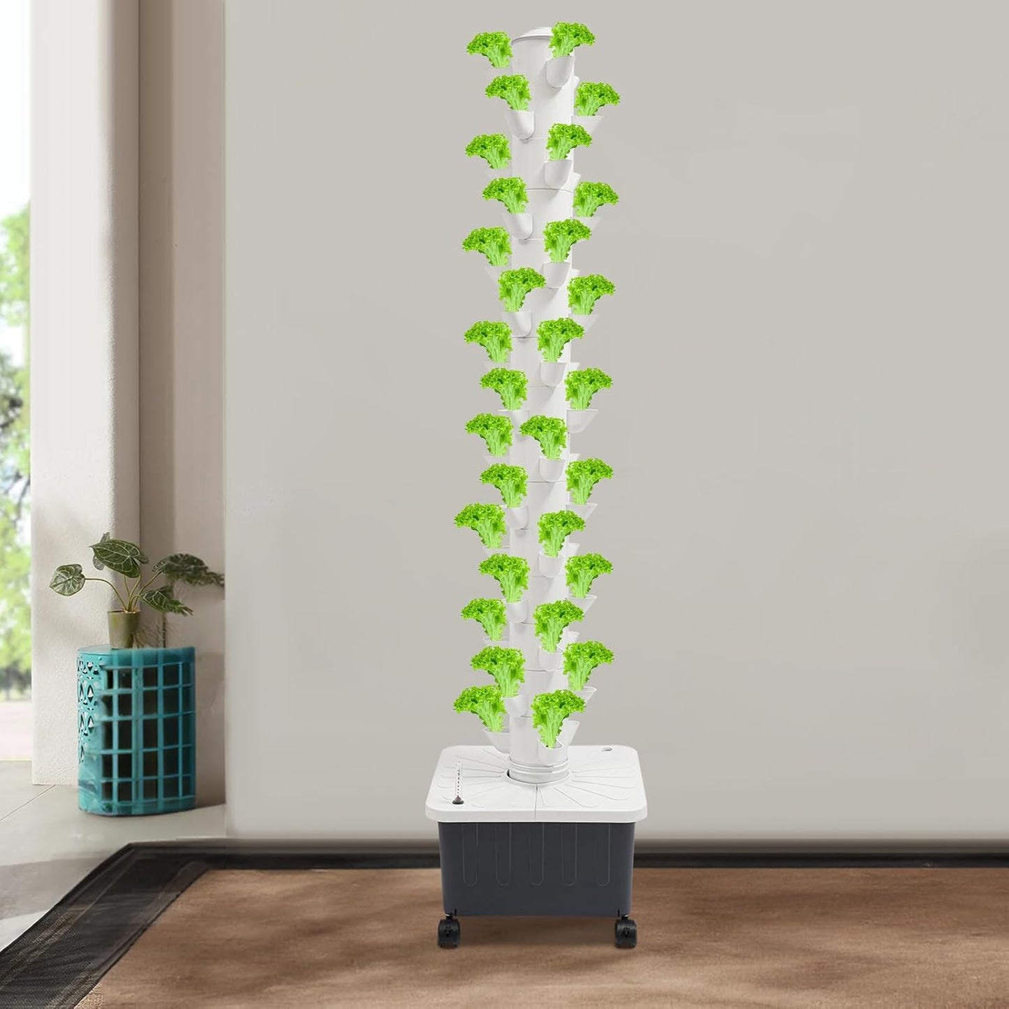 Hydroponic Growing System, 45-Plant Vertical Gardening System, 15-Layer Tower, White Aeroponic Tower for Herbs, Fruits and Vegetable