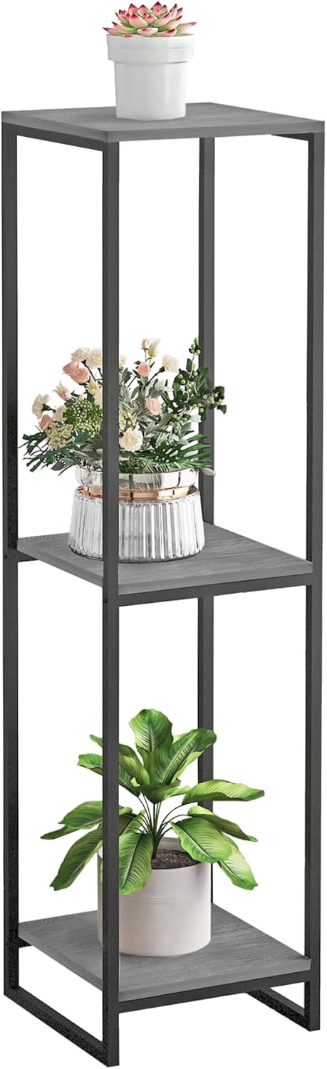 46" Tall Plant Stand Indoor, 3-Tier Modern Plant Shelf, Corner Flower Pot Holder Organizer for Living Room Balcony Patio Garden (Oak Grey)