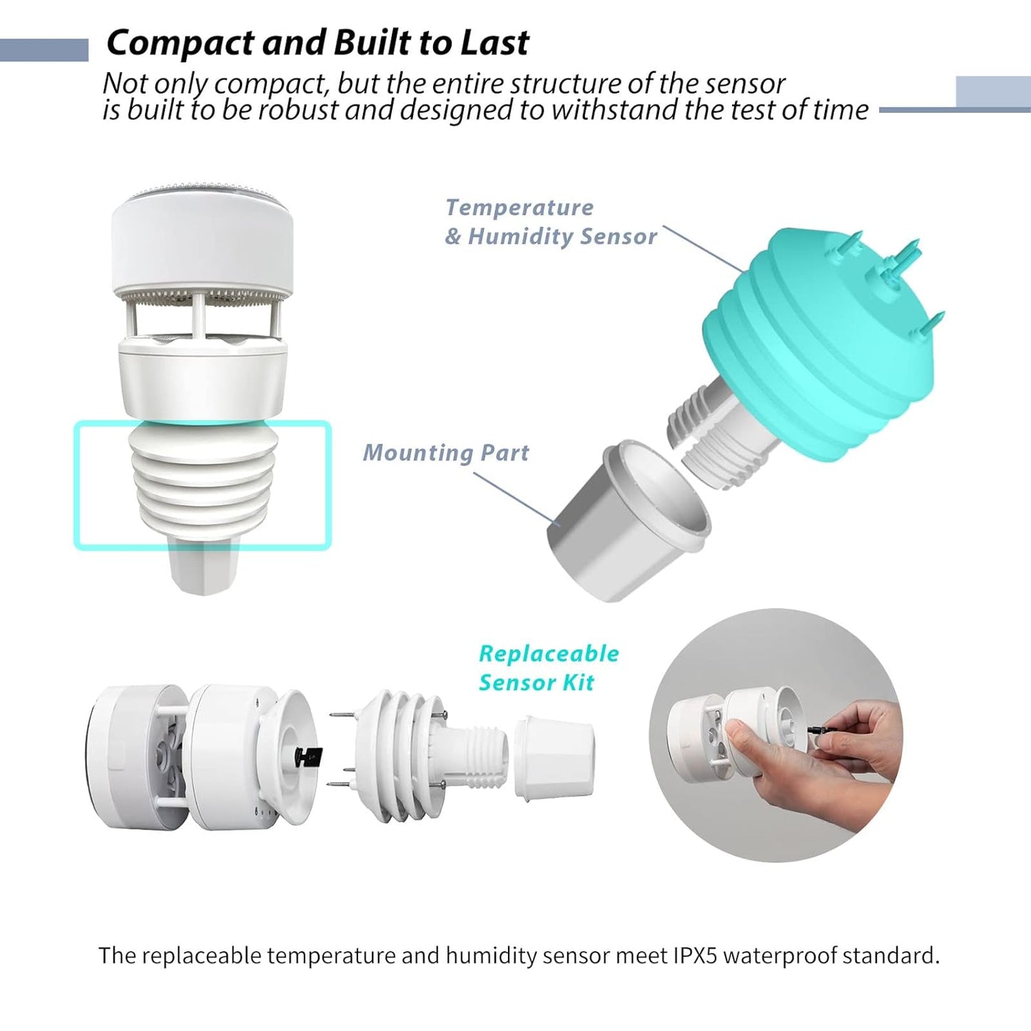 Ecowitt WS90 7-in-1 Weather Sensor, Outdoor Temperature/Humidity/Rain Gauge/Wind Speed and Direction/UV Index/Solar Radiation - Just Sensor, Could NOT Be Used Alone - 915 MHz