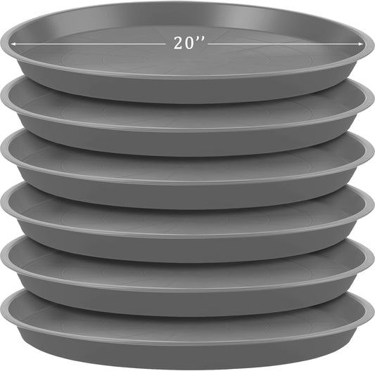 Eccliy 6 Pack Plastic Plant Saucer Heavy Duty Planter Saucers Large Plant Pot Saucers Plastic Water Trays for Indoors and Outdoors Flower Plant Plant Drip (Gray,20 Inch)