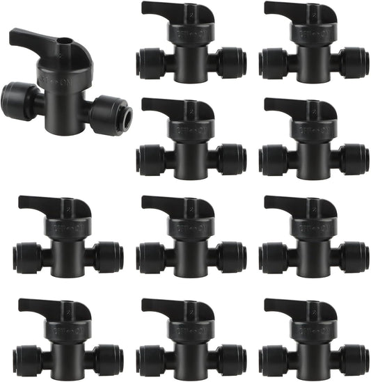 Kalolary 10PCS Quick Connect 1/4" Drip Irrigation Valve, Drip Irrigation Tee Connector for 1/4" Irrigation Tubing 3 Hoses Shut Off Coupling Valve Leak Free Connector Locking Fitting for Water System