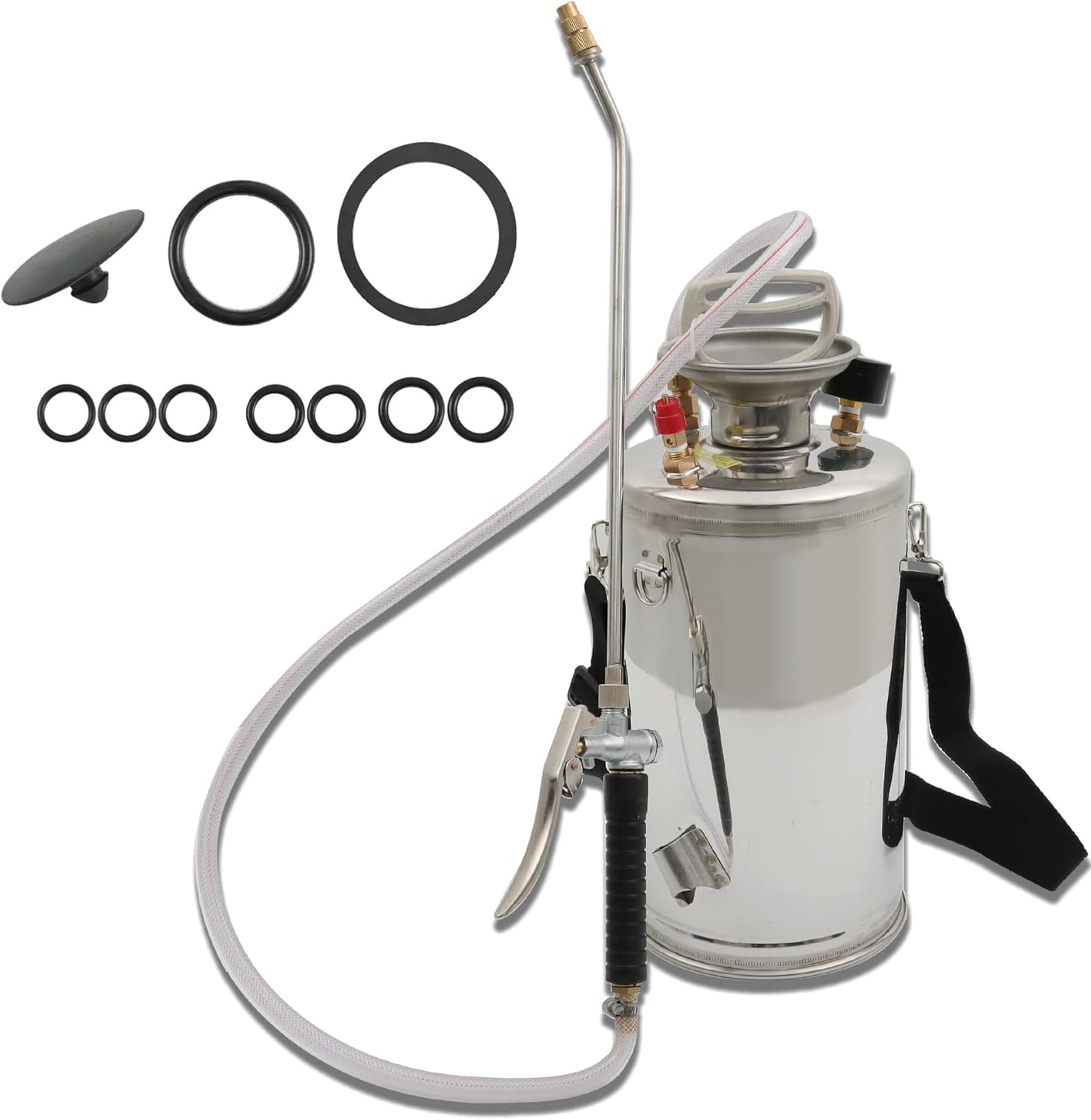 1.5 Gallon Stainless Steel Sprayer Hand Pump Sprayer with Pressure Gauge Safety Valve Adjustable Nozzle for Gardening Lawn and Cleaning