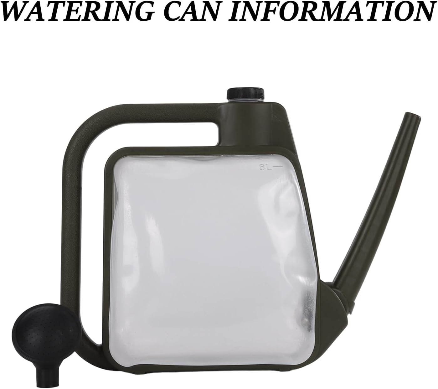 Foldable Transparent Plastic Watering Can 1.6Gal with Spray and Pour Nozzle for Indoor Outdoor Plants,Army Green