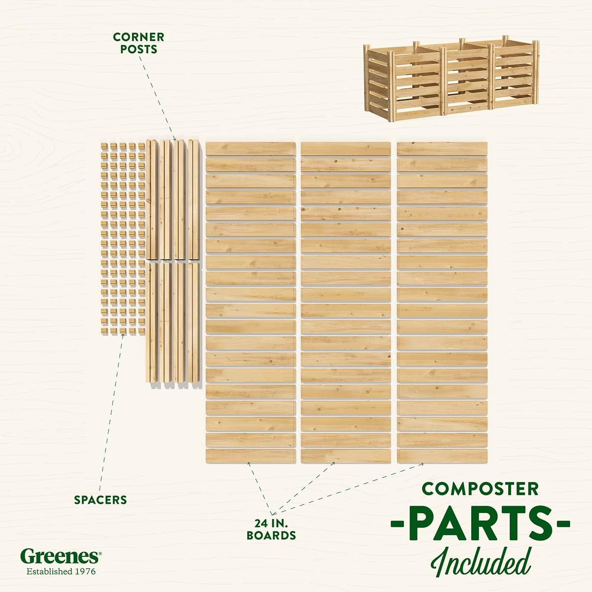 Greenes Fence Cedar Wood Composter, 24" W x 72" L x 31" H / 231.9 Gallons - Made in USA with North American Cedar