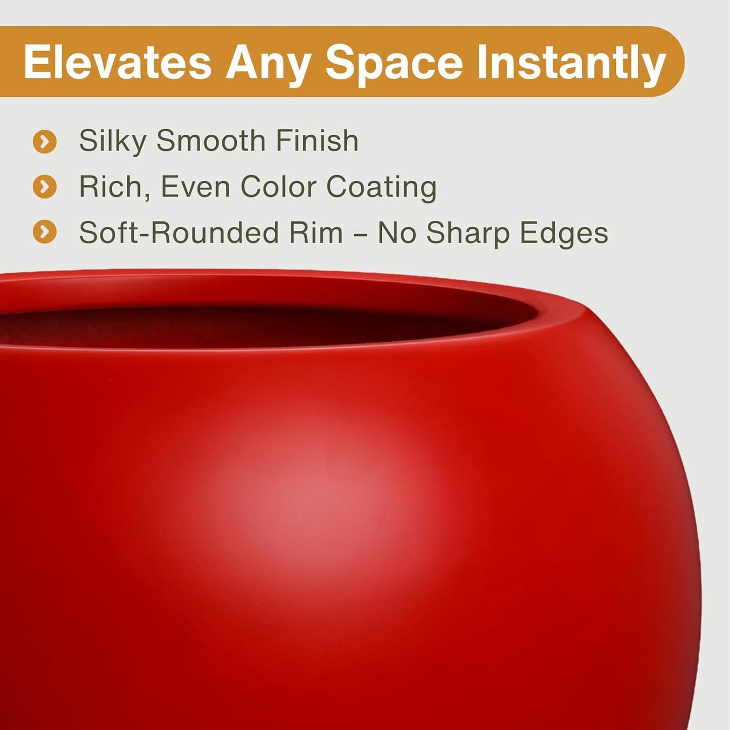 Globo Large Fiberstone Plant Pot, Large Planters for Indoor Plants, Outdoor Planters for Porch (Red, 12" D x 9.7" H)