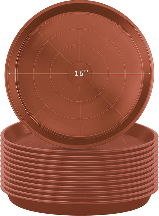 Eccliy 12 Pcs Plastic Plant Saucers Round Plant Tray Large Flower Pot Heavy Duty Planter Water Trays Thick Planter Drip Saucers for Indoors and Outdoors(16 Inch,Red)
