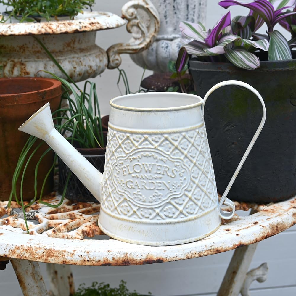 Cute Small Watering Can Indoor Plants Garden Metal Decorative Watering Cans for Outdoor Plants Bonsai Outdoor Garden Flower Decorative (White, 1.5L, 50.7 Oz)