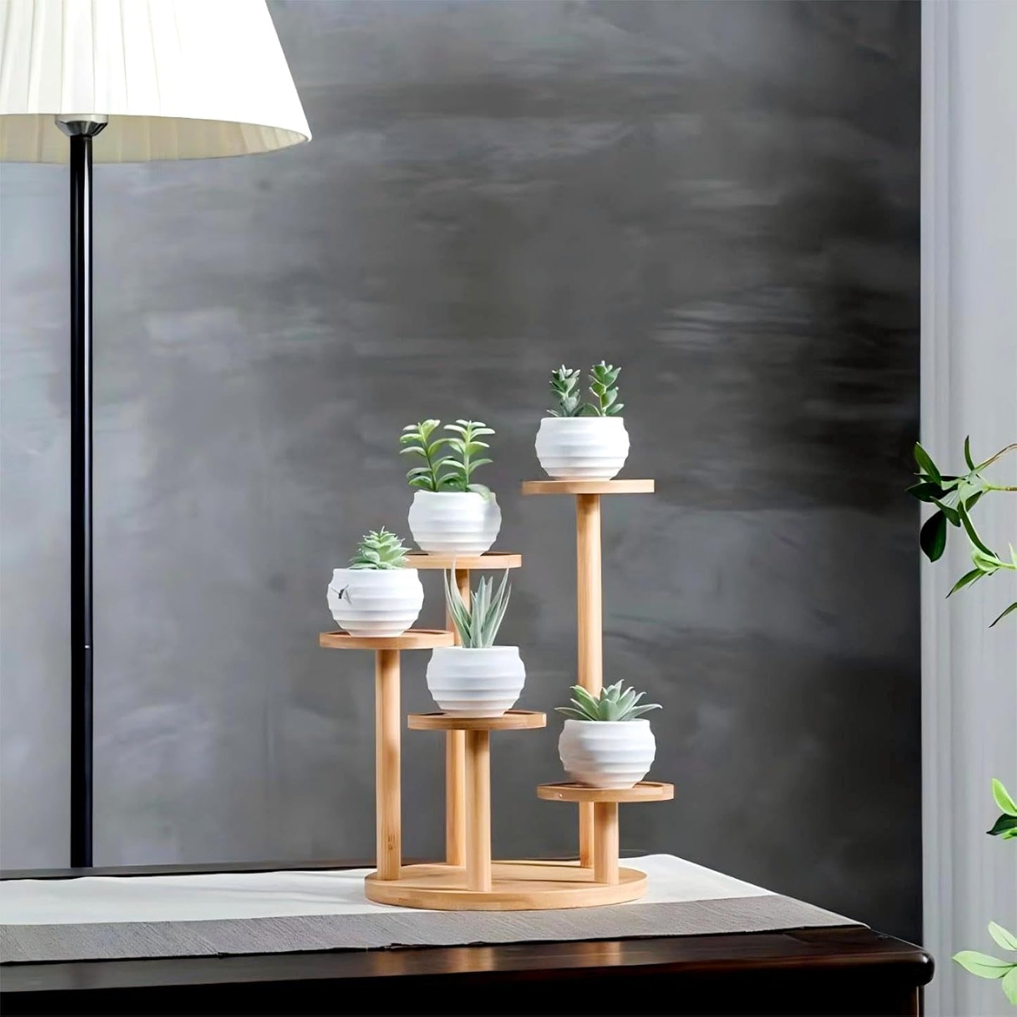 5 Tiered Desk Plant Stand Round Bamboo Plant Shelf Tabletop Succulent Herb Stand Desktop Plant Stand Indoor Plant Rack for in Living Room Office Decoration - Small