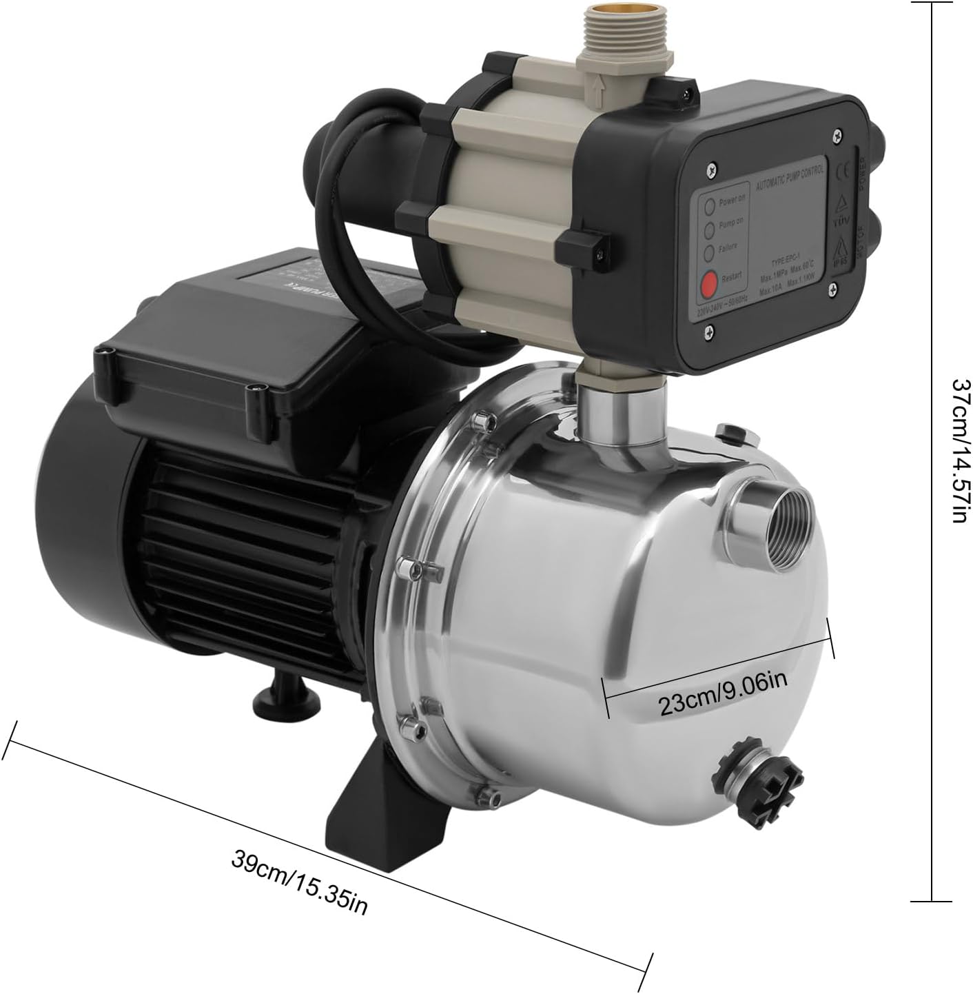 1.5HP 1200GPH 164ft Head Garden Hose Water Booster Pump - 115V Shallow Well Sprinkler Pump with Automatic Controller - High-Flow Irrigation, Draining & Water Transfer Jet P ump