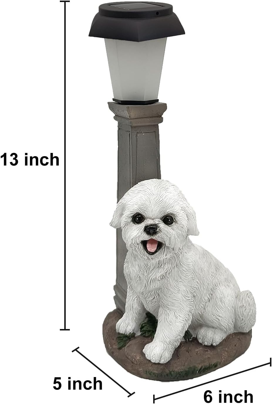 Solar Dog Garden Statues with Lantern, Resin Bichon Dog Sculpture with Warm White Light for Outside Lawn Porch Patio