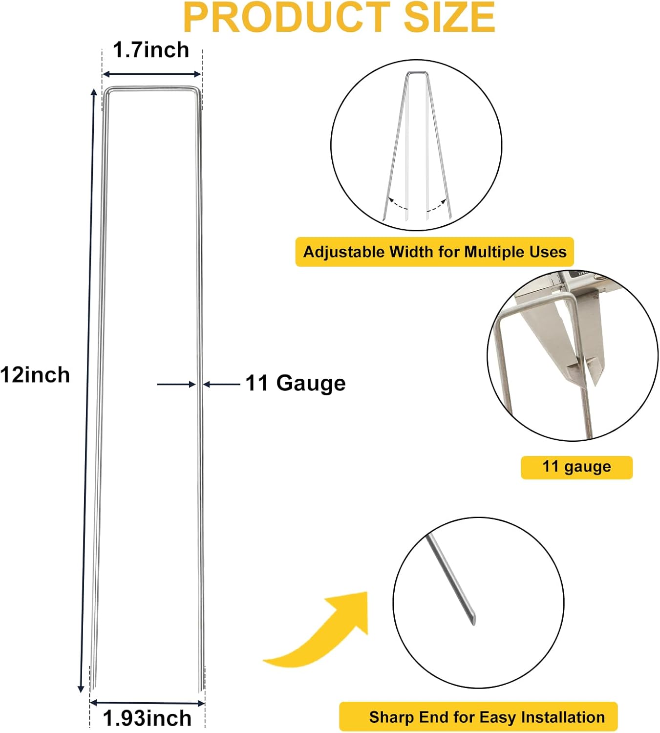 HongWay 60 Pack 12 Inch Landscape Staples, Tent Stakes Heavy Duty Galvanized 11 Gauge Garden Pins Ground Staples for Lawn Yard Fence Landscaping Fabric Outdoor Decorations