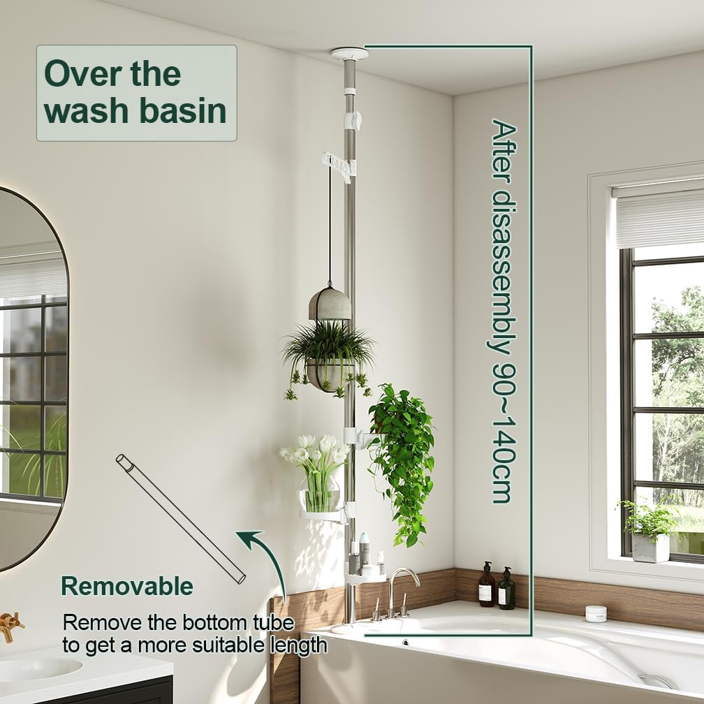 Hershii 4-Tier Indoor Plant Stand Tension Pole Corner Standing Shelf Adjustable Stands for Flower Pots Windowsill Bathroom Vanity Display Rack - Ivory