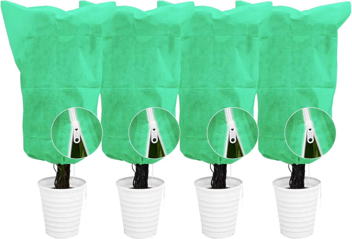 EAONE 4 Pack Plant Covers Freeze Protection, 47x71'' Winter Frosts Cloth for Outdoor Plants, Reusable Frost Blankets Drawstring Bags for Cold Freeze Sun Protection Bird Insect Prevention, Green