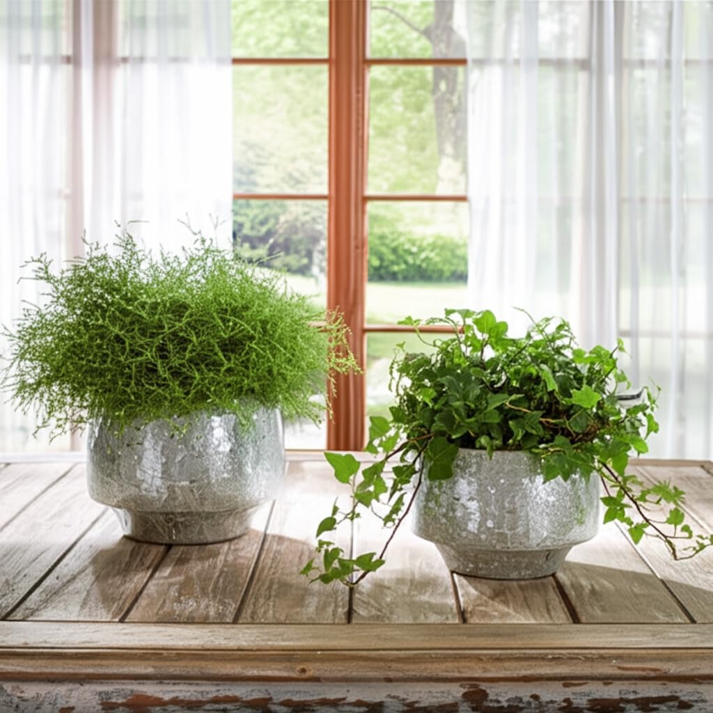 Flower Pots and Planters for Home Decor – Mosaic Indoor and Outdoor Plant Pots for Garden, Patio, or Room – Modern Pots for Indoor Plant Stand for Herbs, Succulents, or Ferns Set of 2 – 8", 6" Silver