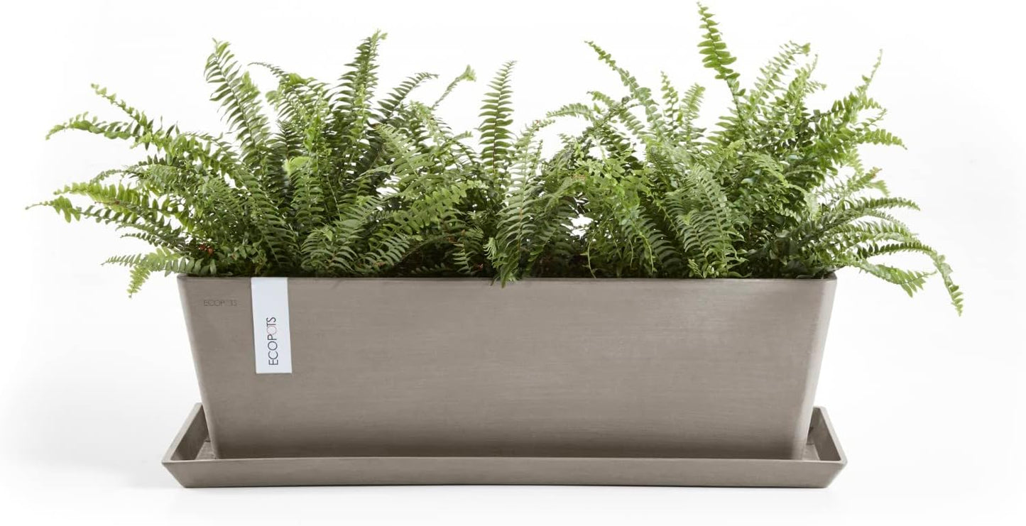 Ecopots Bruges Durable Modern Rectangular Indoor/Outdoor Recycled-Based Composite Flower Pot Planter, Taupe, 17.75"