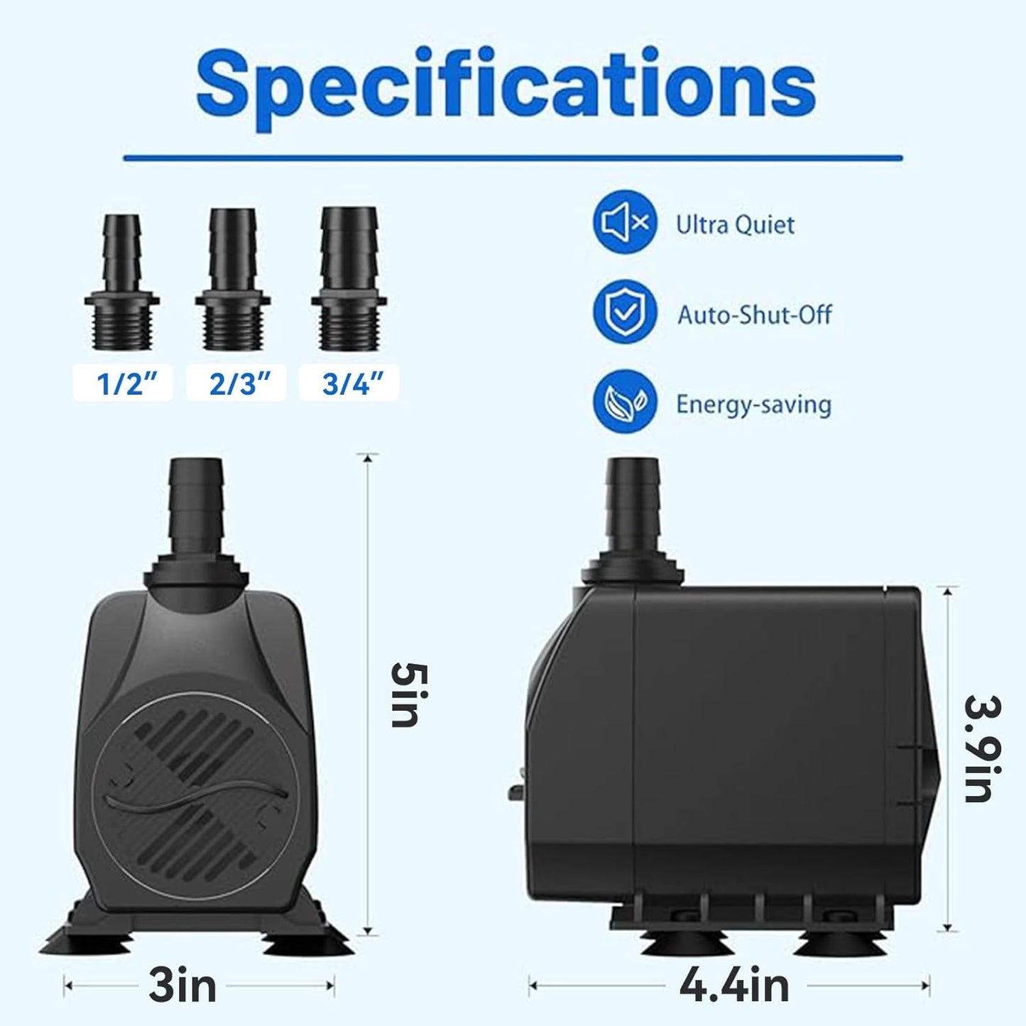 Submersible Pump 660GPH with AUTO-Shut-Off 8.2ft High Lift for Fountains, Hydroponics, Ponds, Aquariums & More