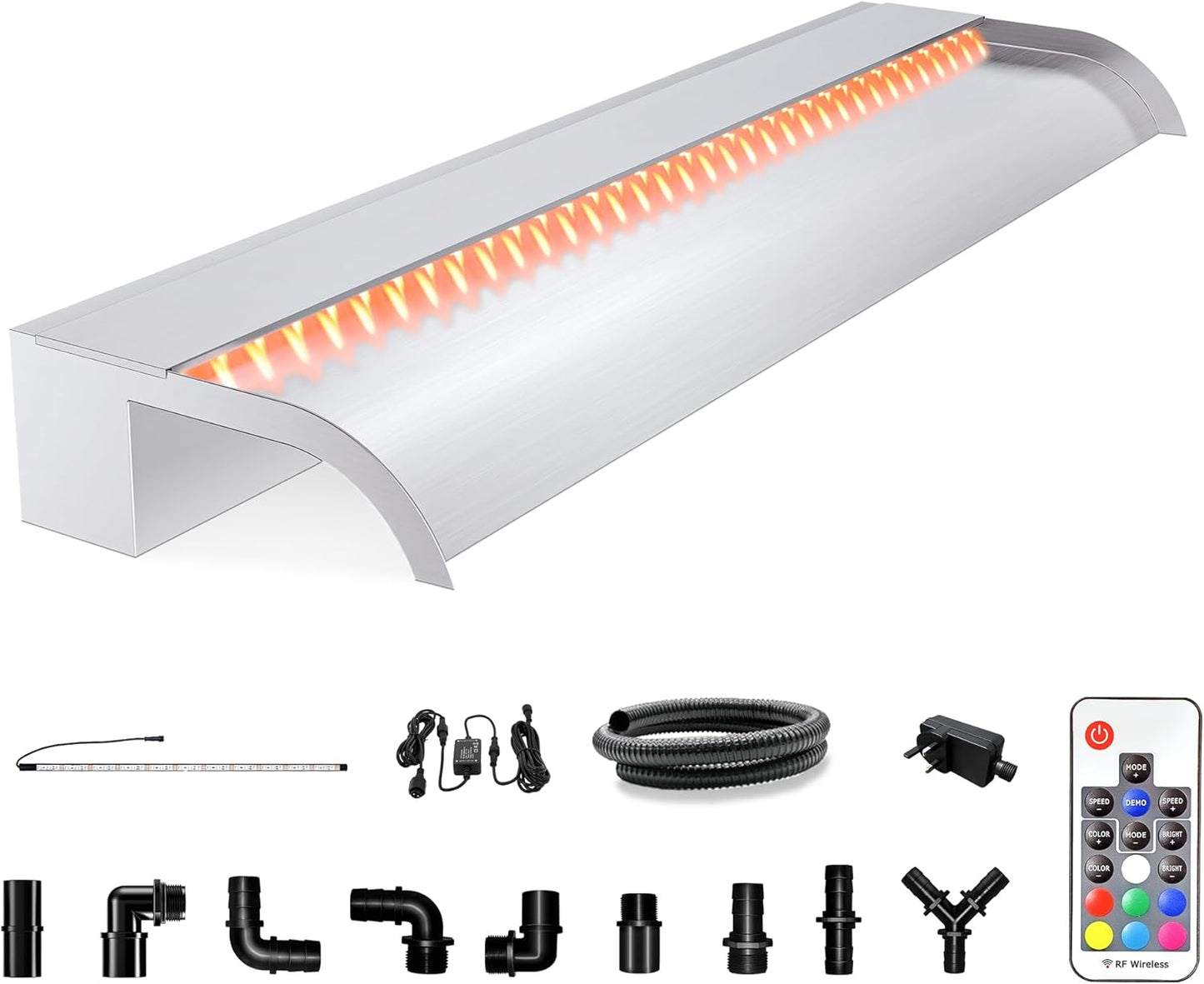 Waterfall Pool Fountain, LONGRUN Stainless Steel Waterfall Spillway for Pools and Ponds - 35.4" Wide Decorative Water Feature for Swimming Pools, Koi Ponds, and Garden