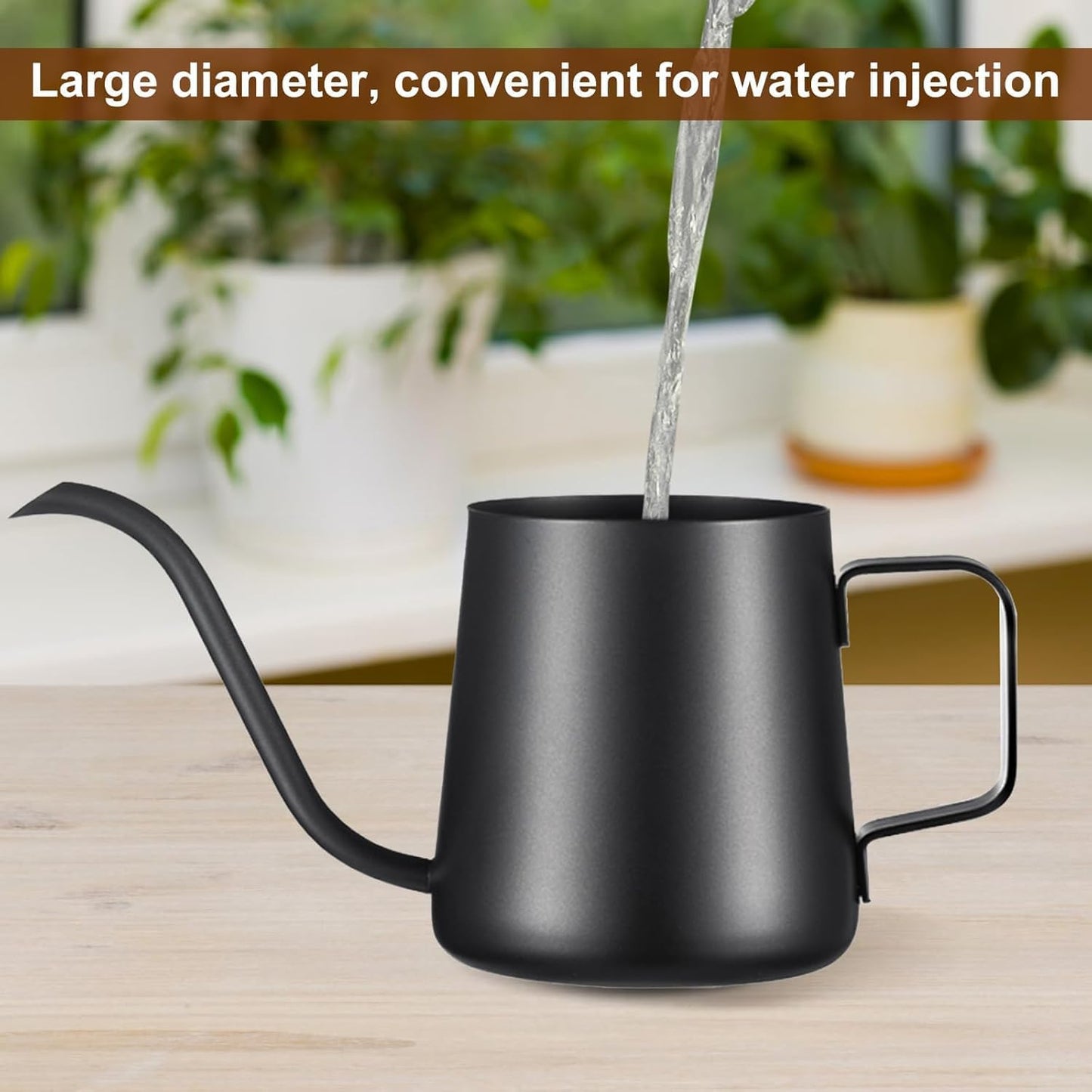 12 oz / 350 ml Watering Can Indoor Plants, Stainless Steel Plant Watering Can with Long Spout (Black) (12oz)