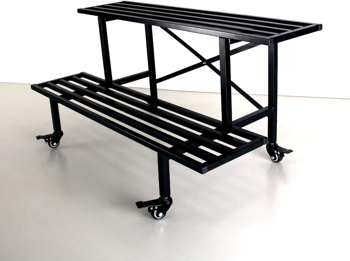 Zhongma 2 Tier Sturdy Metal Plant Stand with Wheels Heavy Duty Plant Holder for Home Indoor and Outdoor,L45.67 x W17.5 x H16.14 inch,440 LBS Capacity & Heavy Duty Construction